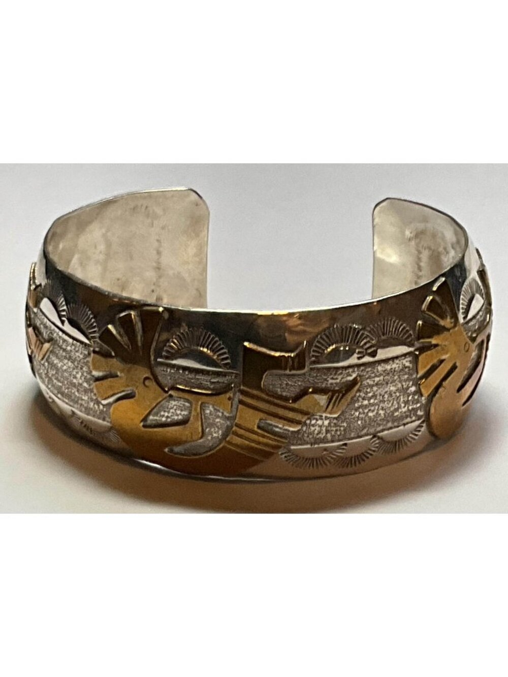 Navajo Stamped Kokopelli Cuff Bracelet Sterling Silver 12K Gold Filled
